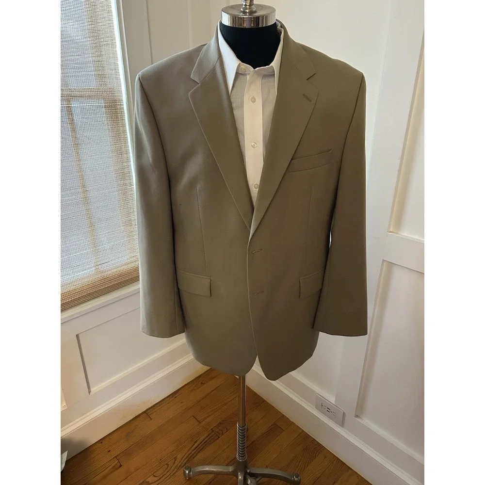Vtg 90s Chaps Ralph Lauren Sports Coat 46R Tan Pure Wool Gold Crest Bttn Canada
